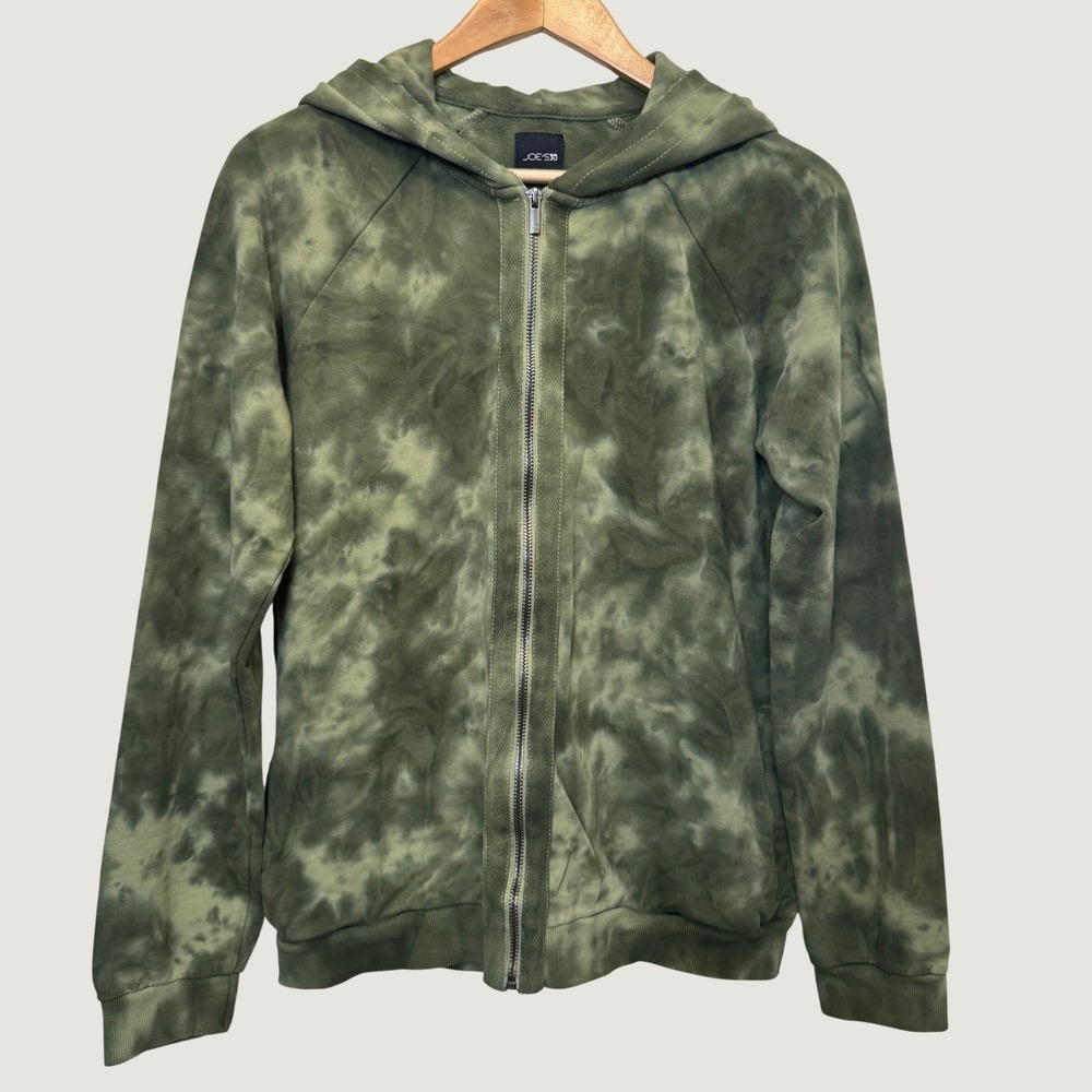 Joe's Jeans Women Hoodie XL Green Tie Dye Zip Up Raglan Cotton Earthy Grunge